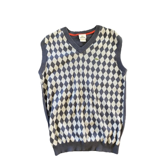 Lacoste Other - Lacoste Mens V Neck Sleeveless AOP Blue 100% Cotton Sweater Vest Size 5
